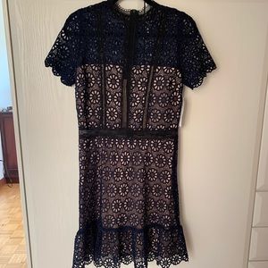 NWT Design lab navy lace dress with nude lining